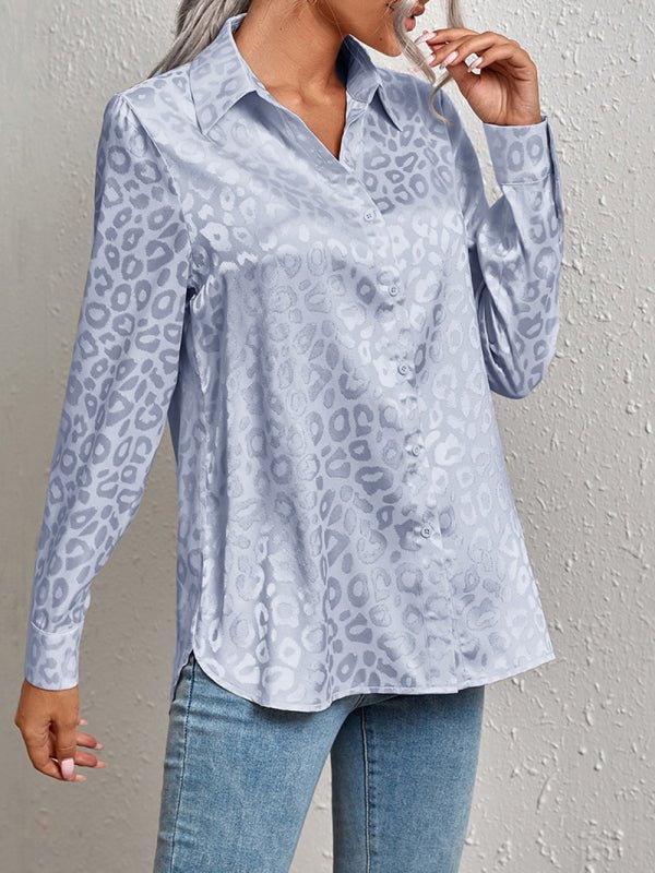 Levoire | Chemise à boutons ouverts en jacquard léopard chemise élégante à manches longues Bleu