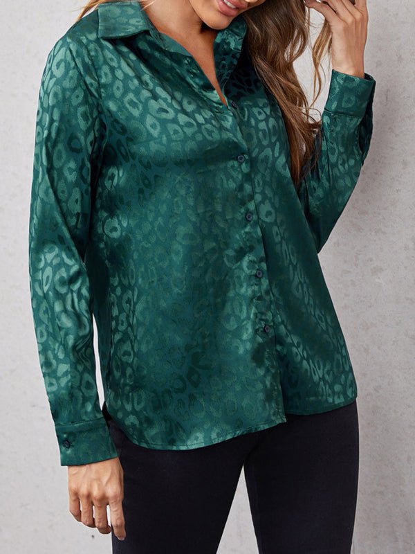 Levoire | Chemise à boutons ouverts en jacquard léopard chemise élégante à manches longues Vert