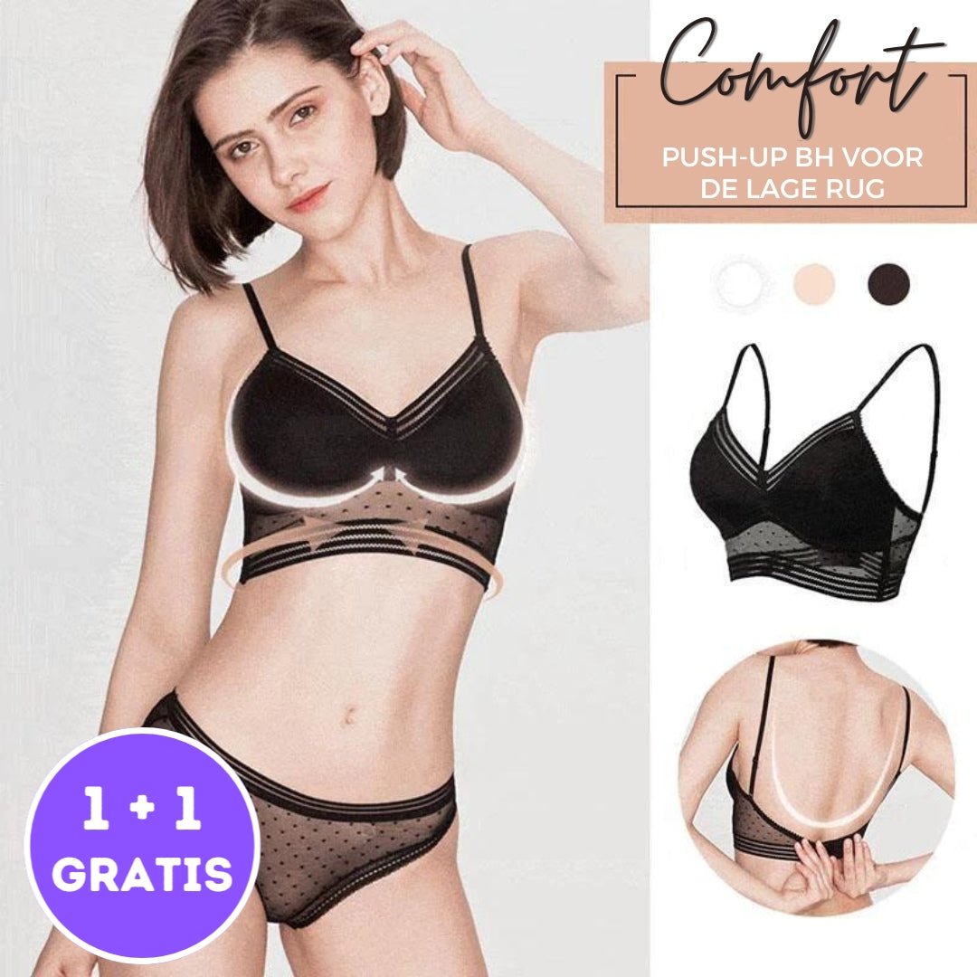 Levoire | Soutien-Gorge Push-Up Confortable Avec Dos Plongeant Noir & couleur peau