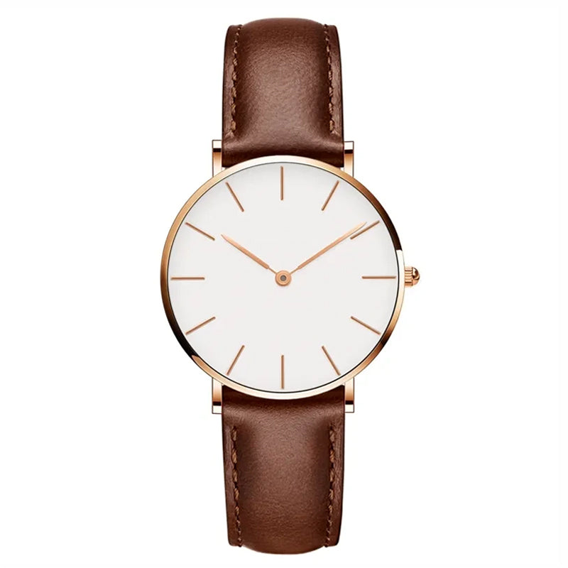 Levoire | Montre Ronde Intemporelle Minimaliste Avec Bracelet En Cuir Kulta (bracelet marron) 36 mm