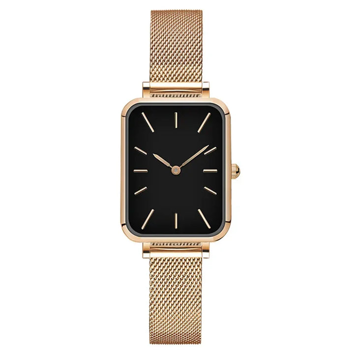 Levoire | Montre Rectangulaire Pour Femmes Avec Bracelet En Acier Rose doré - Noir