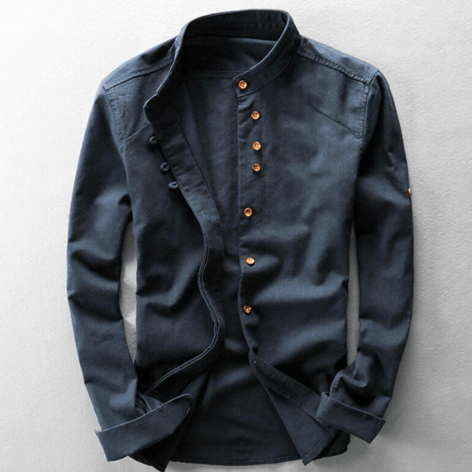 Levoire | Chemise Hommes Style Japonais Chemise Culture Unique Confortable & Loisirs Bleu marine
