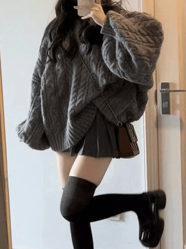 Levoire | Grande Taille Encolure Dégagée Pull En Tricot Gris