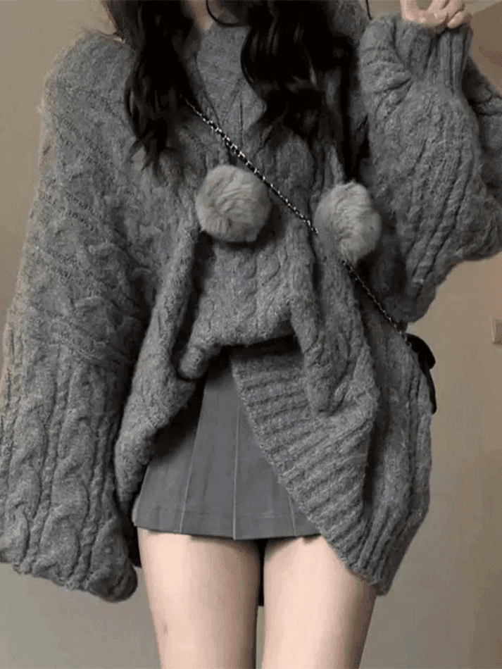 Levoire | Grande Taille Encolure Dégagée Pull En Tricot Gris