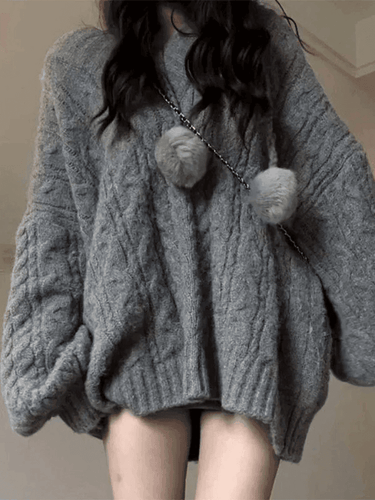 Levoire | Grande Taille Encolure Dégagée Pull En Tricot Gris