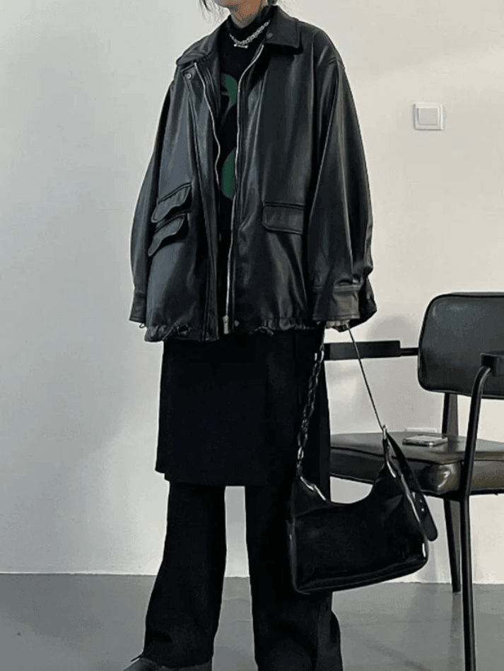 Levoire | Veste En Cuir Synthétique Noire Surdimensionnée