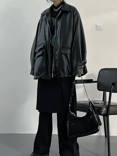 Levoire | Veste En Cuir Synthétique Noire Surdimensionnée