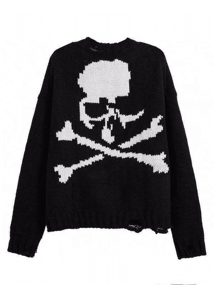 Levoire | Grande Taille Pull Crâne Usé Noir