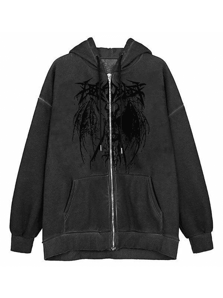Levoire | Grande Taille Impression Squelette Zipper Sweat À Capuche Noir