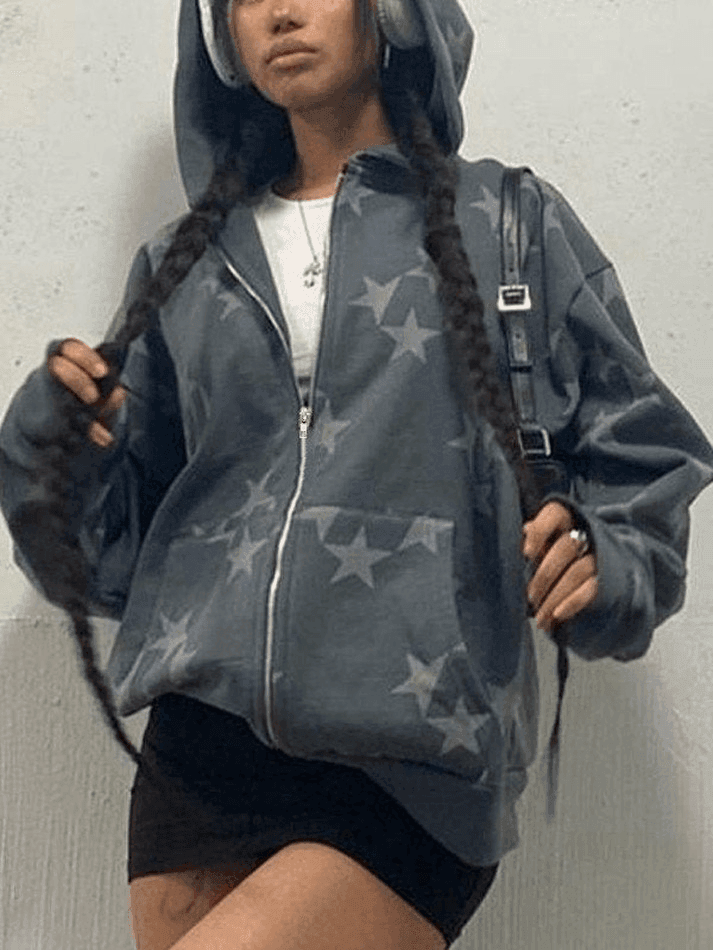 Levoire | Grandes Tailles Imprimé Étoile Fermeture Éclair Sweat À Capuche