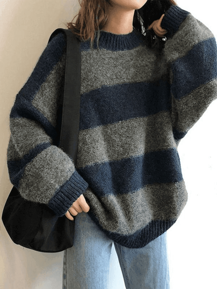 Levoire | Grandes Tailles Pull Rayé Gris Taille unique