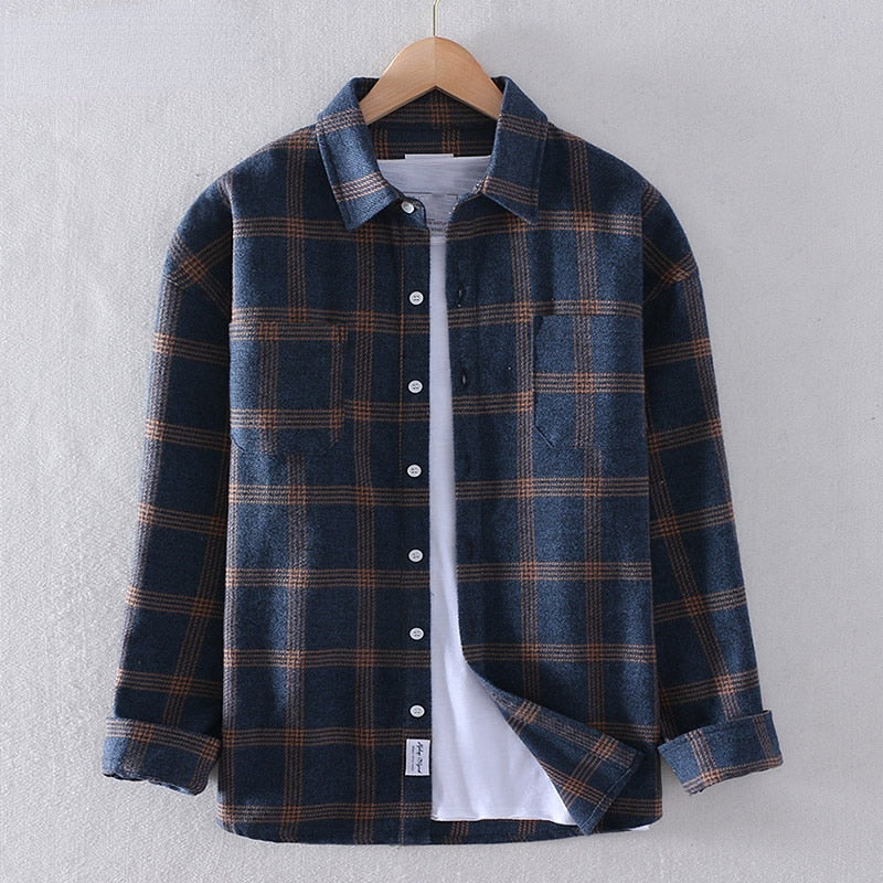 Levoire | Chemise À Manches Longues À Carreaux Confortable Avec Boutons Bleu