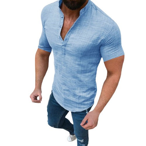 Levoire | Chemise En Lin Élégant Avec Décolleté En V Bleu