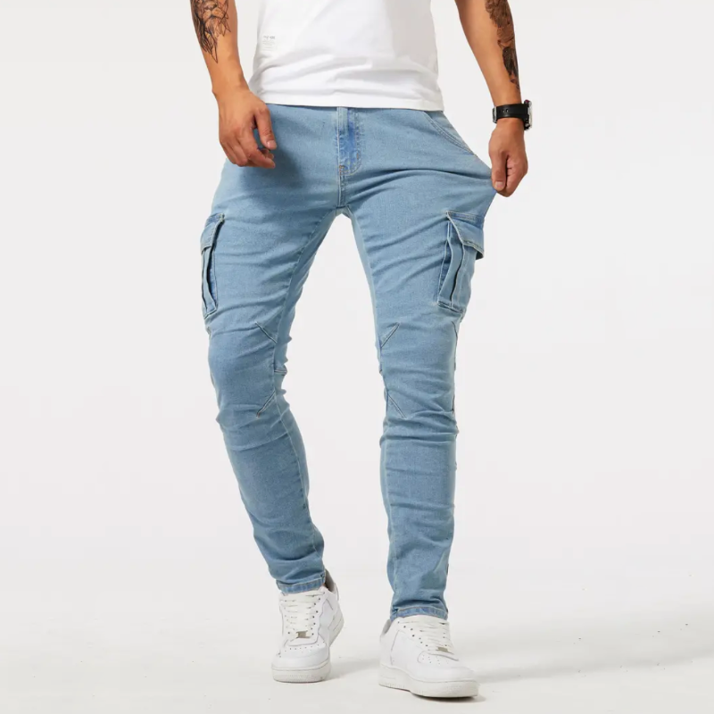 Levoire | Pantalon Cargo Pour Hommes Pantalon Stretch Élégant Avec Poches Pratiques Bleu clair