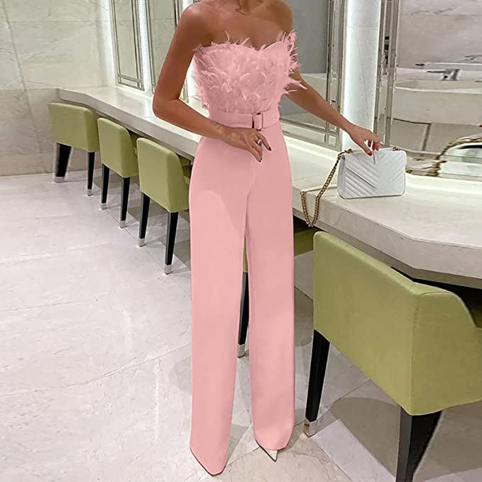 Levoire | Robe Salopette Élégante Avec Partie À Plumes Rosa