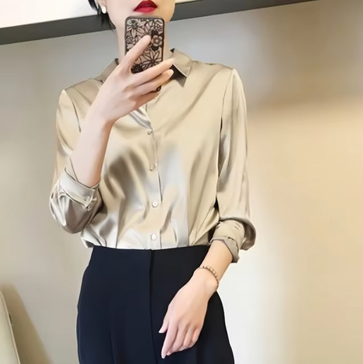 Levoire | Élégante Blouse En Satin Pour Dames Luxueuse, Chic & Polyvalente Beige