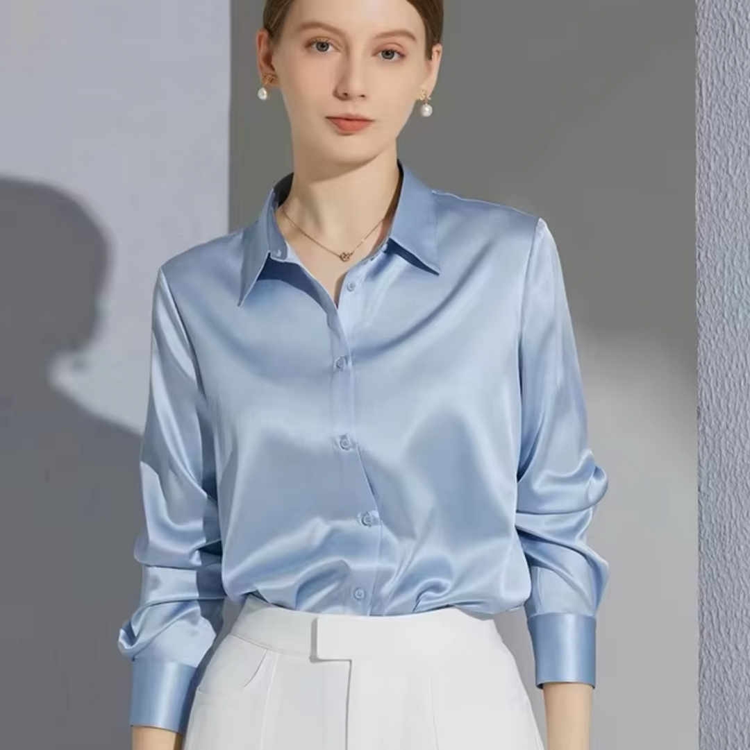Levoire | Élégante Blouse En Satin Pour Dames Luxueuse, Chic & Polyvalente Bleu