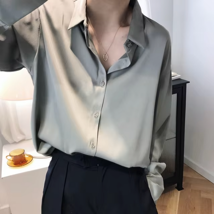 Levoire | Élégante Blouse En Satin Pour Dames Luxueuse, Chic & Polyvalente Gris
