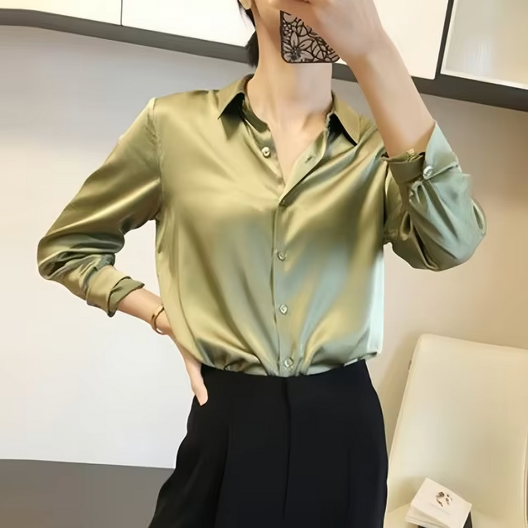 Levoire | Élégante Blouse En Satin Pour Dames Luxueuse, Chic & Polyvalente Vert