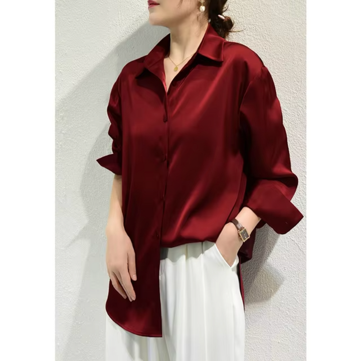 Levoire | Élégante Blouse En Satin Pour Dames Luxueuse, Chic & Polyvalente Rot