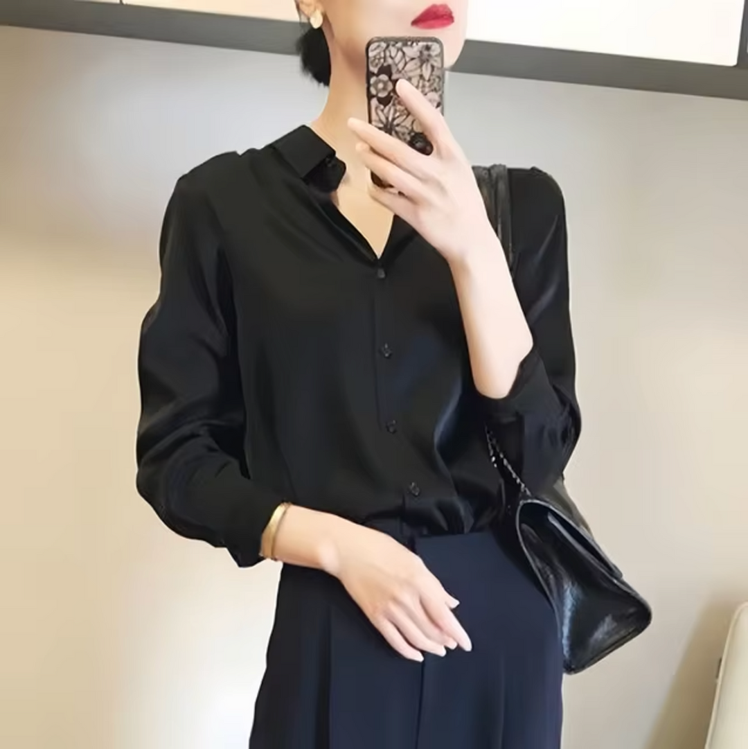 Levoire | Élégante Blouse En Satin Pour Dames Luxueuse, Chic & Polyvalente Noir