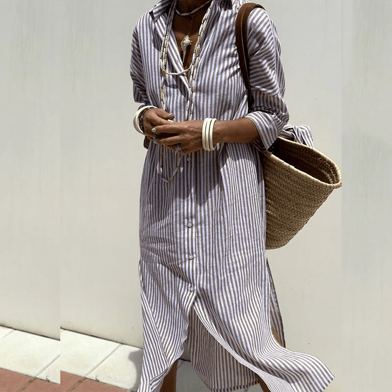 Levoire | Robe Chemise Rayée Élégante Olive