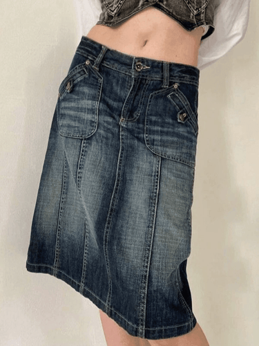 Levoire | Jupe Midi En Denim Cargo Panneau