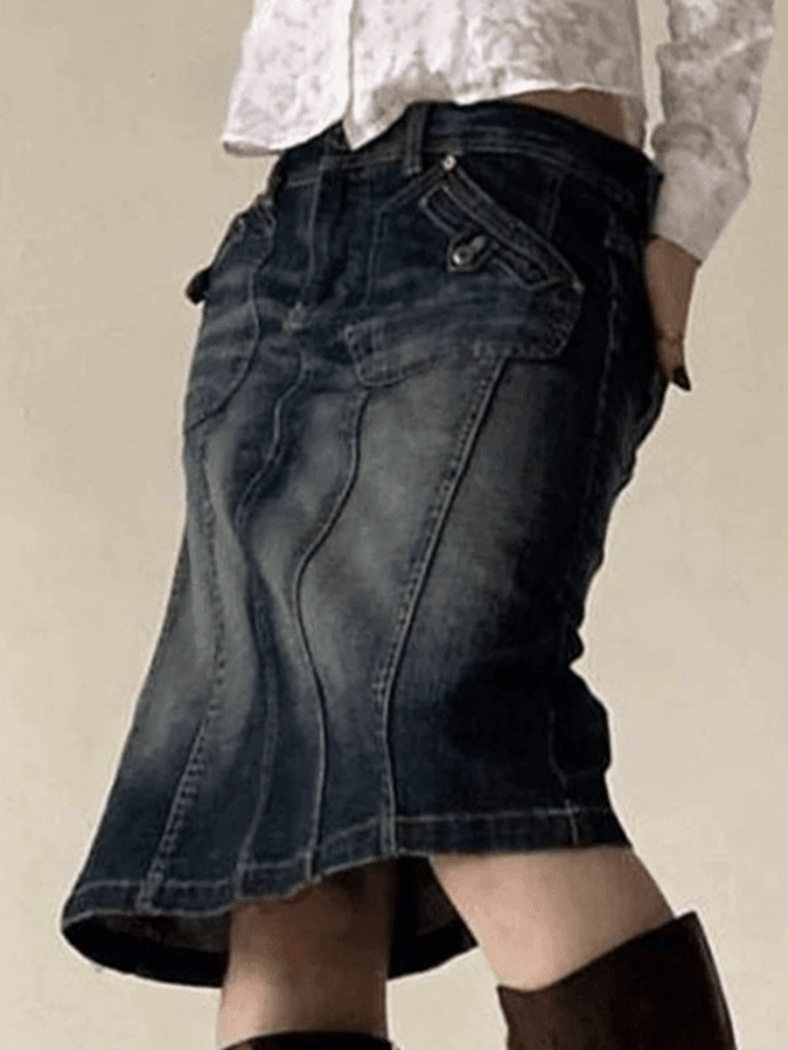 Levoire | Jupe Midi En Denim Cargo Panneau