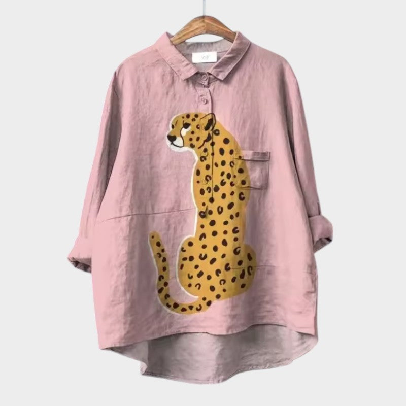 Levoire | Blouse Chic Avec Patte De Boutonnage Devant Panthère