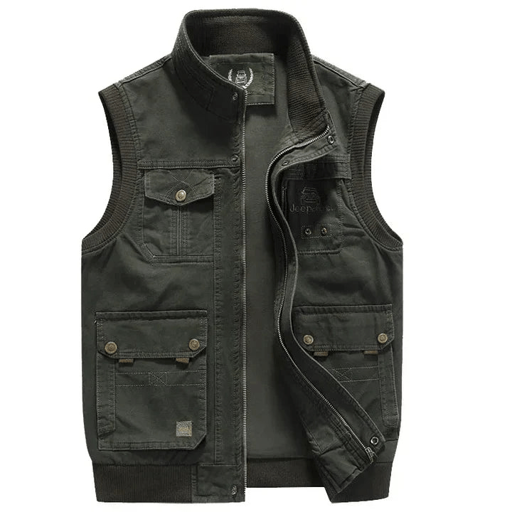 Levoire | Weinlese Utility Gilet Avec Plusieurs Poches Hommes Bodywarmer Vert
