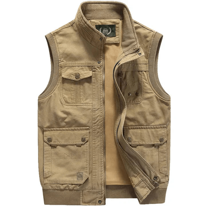 Levoire | Weinlese Utility Gilet Avec Plusieurs Poches Hommes Bodywarmer Khaki