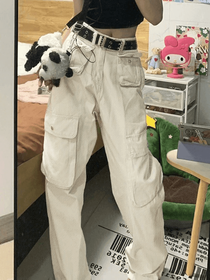 Levoire | Pantalon Cargo Y2K Avec Poches À Rabat Beige