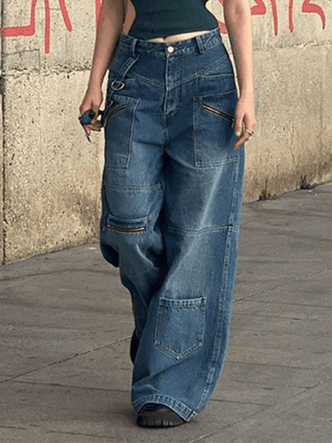 Levoire | Jean Cargo Baggy Patchwork Bleu