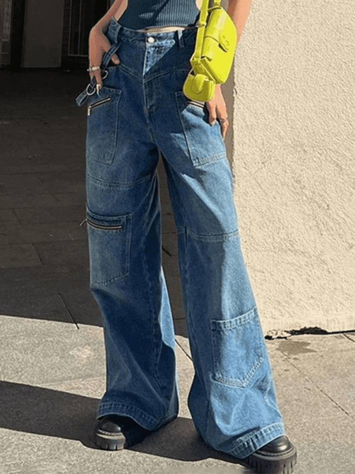 Levoire | Jean Cargo Baggy Patchwork Bleu