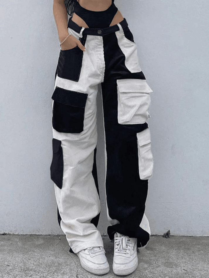 Levoire | Pantalon Cargo En Velours Côtelé Patchwork Noir