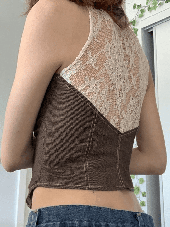 Levoire | Haut Corset À Boutons En Dentelle Patchwork