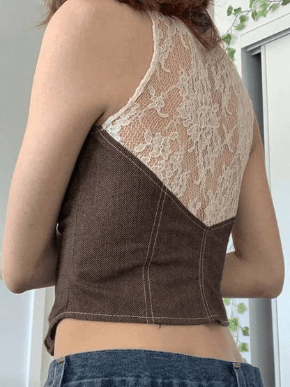 Levoire | Haut Corset À Boutons En Dentelle Patchwork