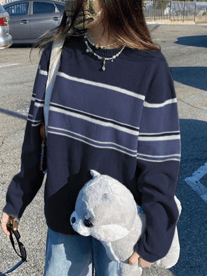 Levoire | Pull En Tricot À Rayures Patchwork Bleu