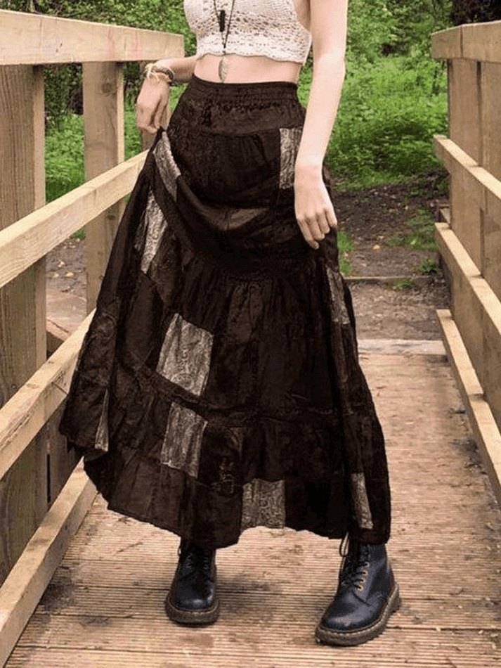 Levoire | Jupe Midi En Velours Imprimé Patchwork