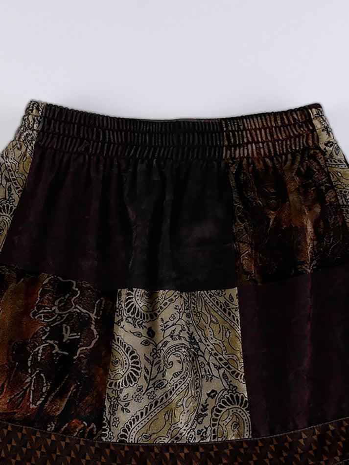 Levoire | Jupe Midi En Velours Imprimé Patchwork