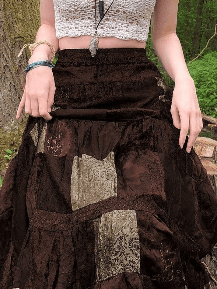 Levoire | Jupe Midi En Velours Imprimé Patchwork