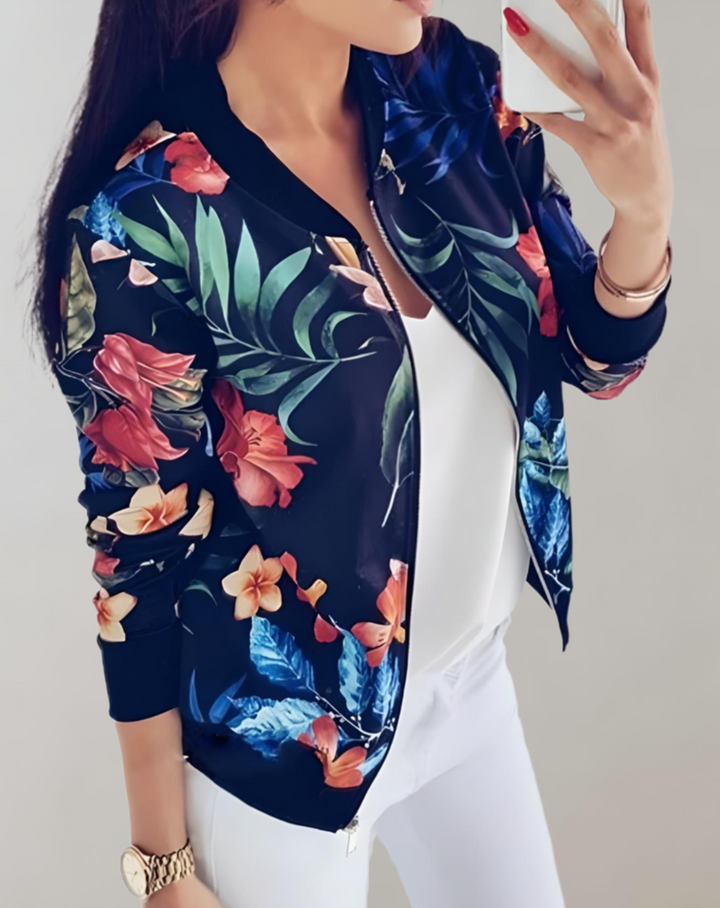 Levoire | Veste Bomber Avec Motif Floral Pour Femmes Bleu