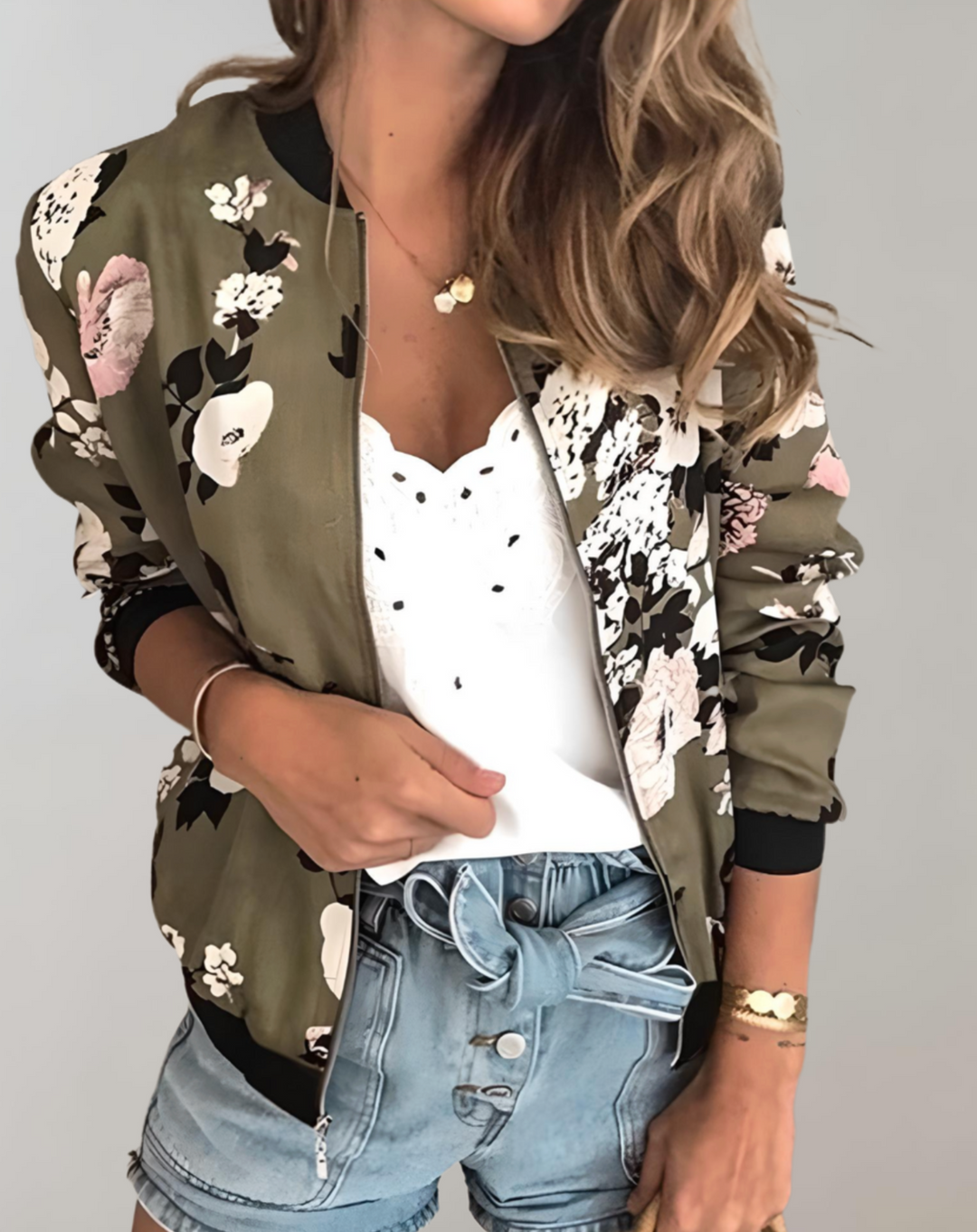 Levoire | Veste Bomber Avec Motif Floral Pour Femmes Vert armée
