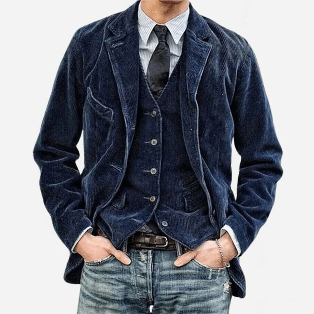 Levoire | Veste Homme Velours Côtelé Veste Pour Homme Design Classique & Élégant Bleu Marine