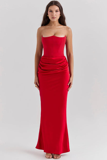 Levoire | Corset Maxi Dress - Off-Shoulder Rot