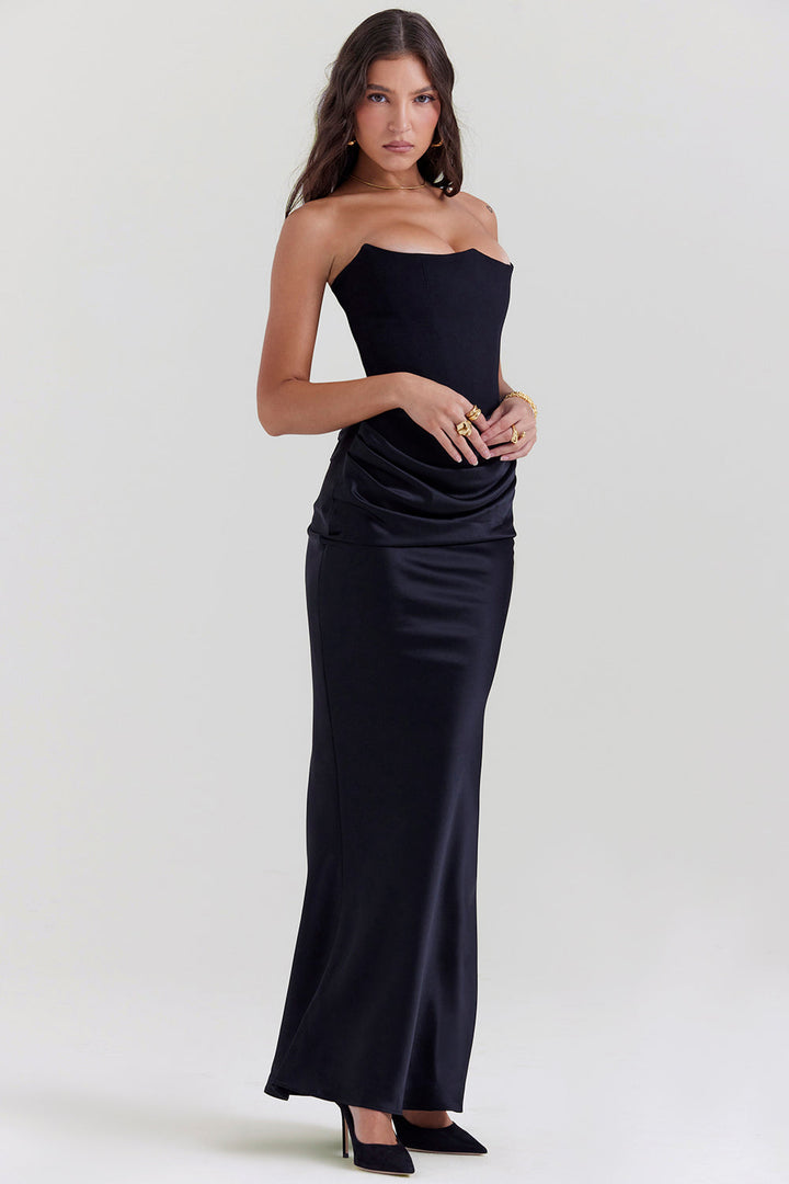 Levoire | Robe Maxi Corset Sans Épaules En Satin Pour Femmes
