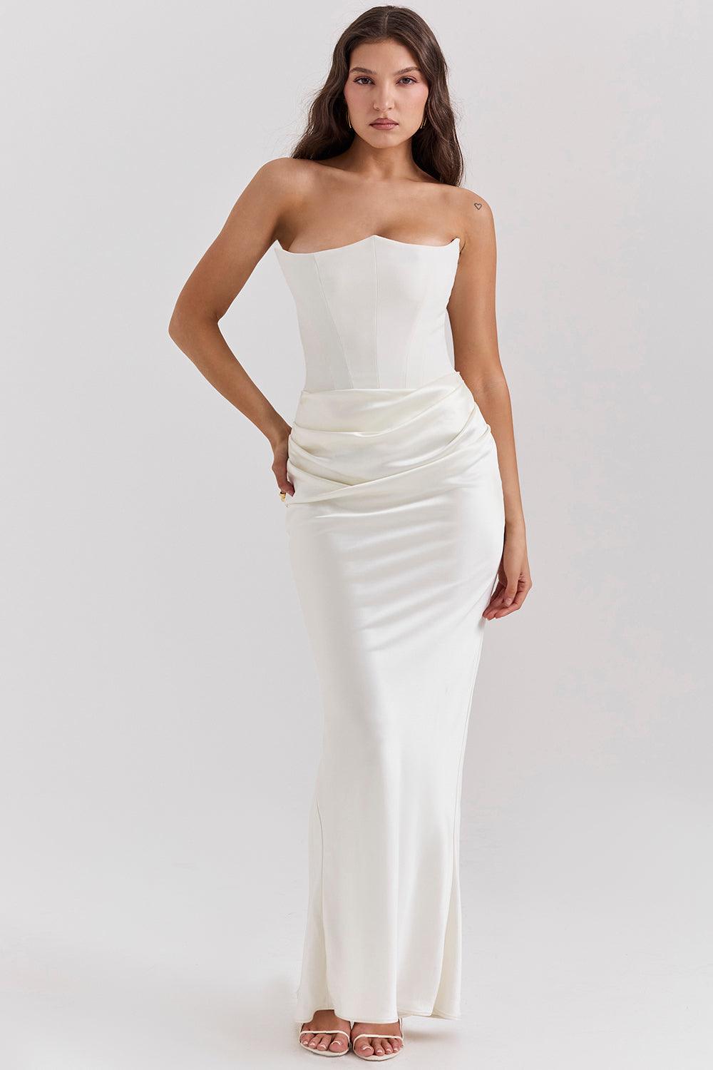Levoire | Élégantes Sans Paule Corset Maxi Robe Blanc