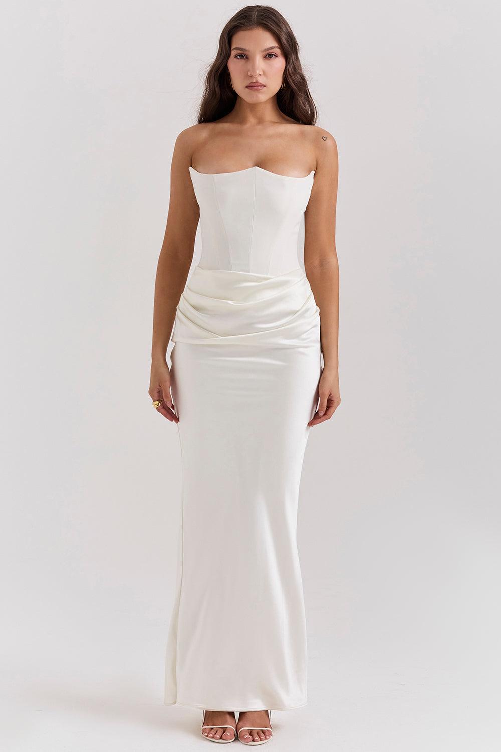 Levoire | Corset Maxi Dress - Off-Shoulder Blanc