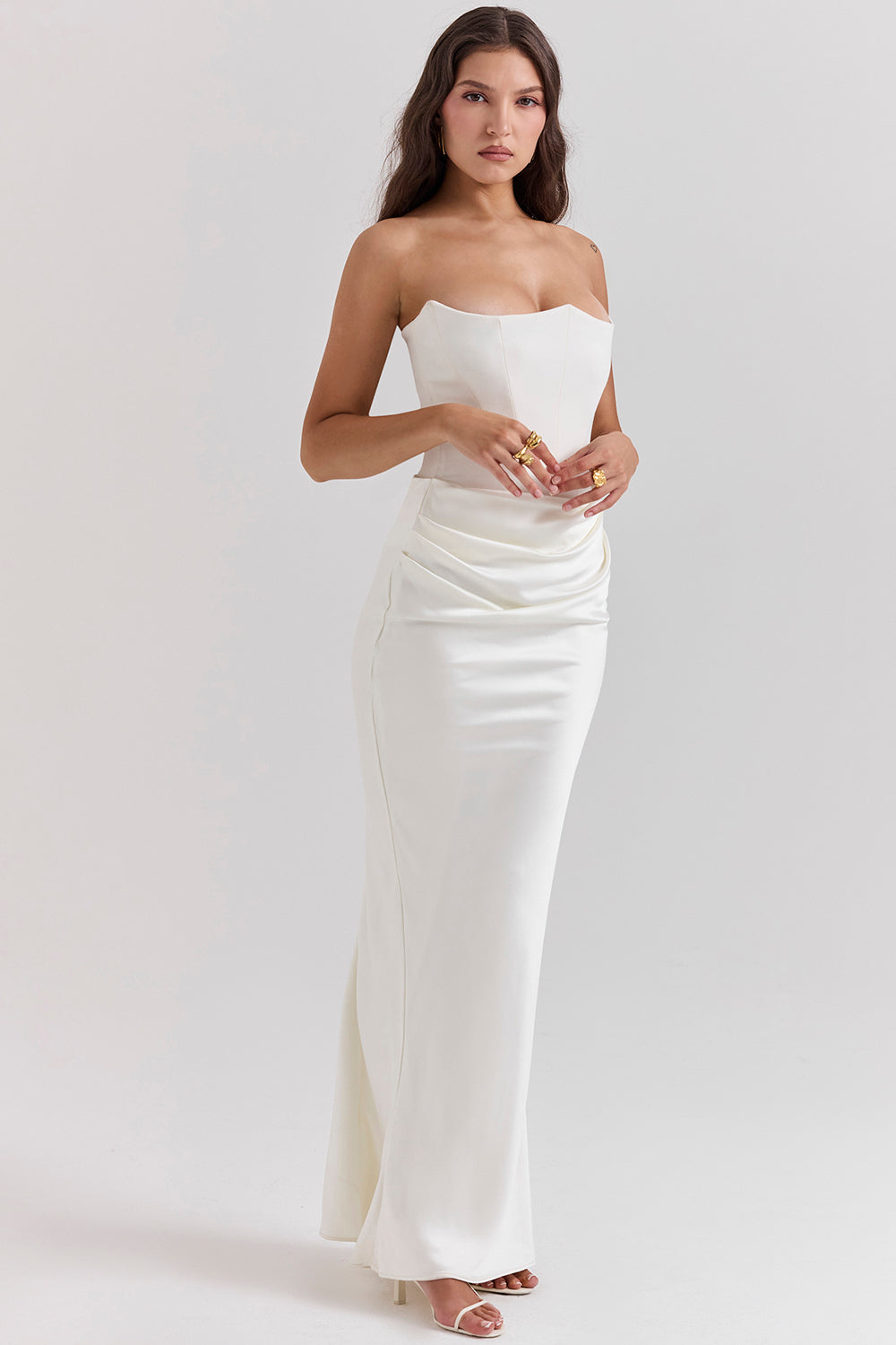 Levoire | Robe Maxi Corset Sans Épaules En Satin Pour Femmes