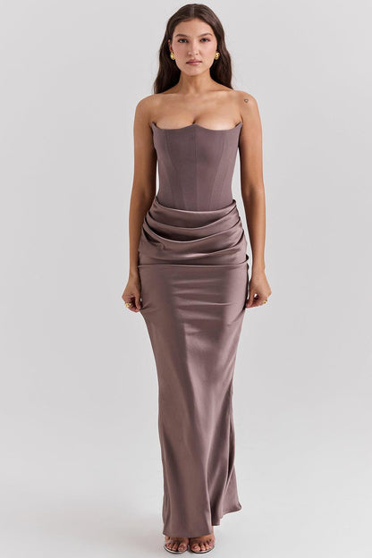 Levoire | Corset Maxi Dress - Off-Shoulder Gris